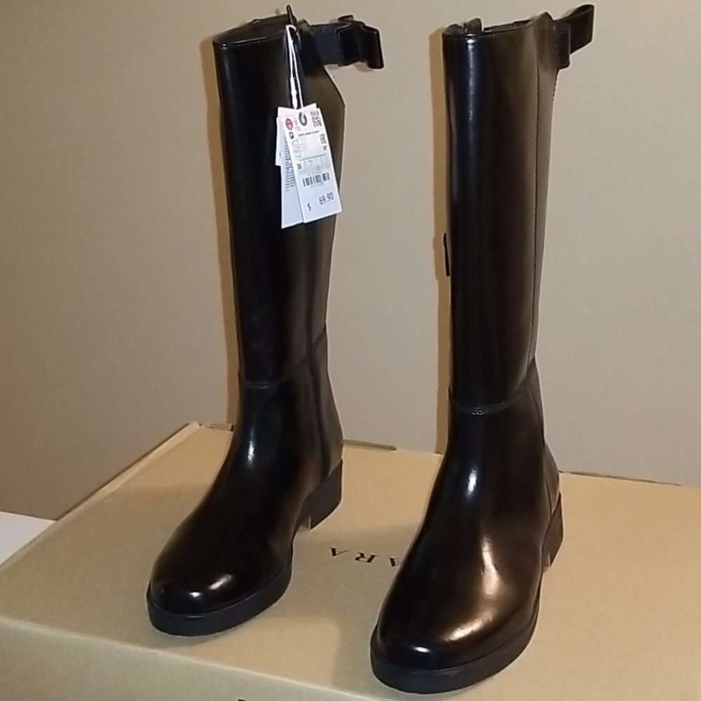 ZARA Kids Genuine Black Leather Boots sz 3.5